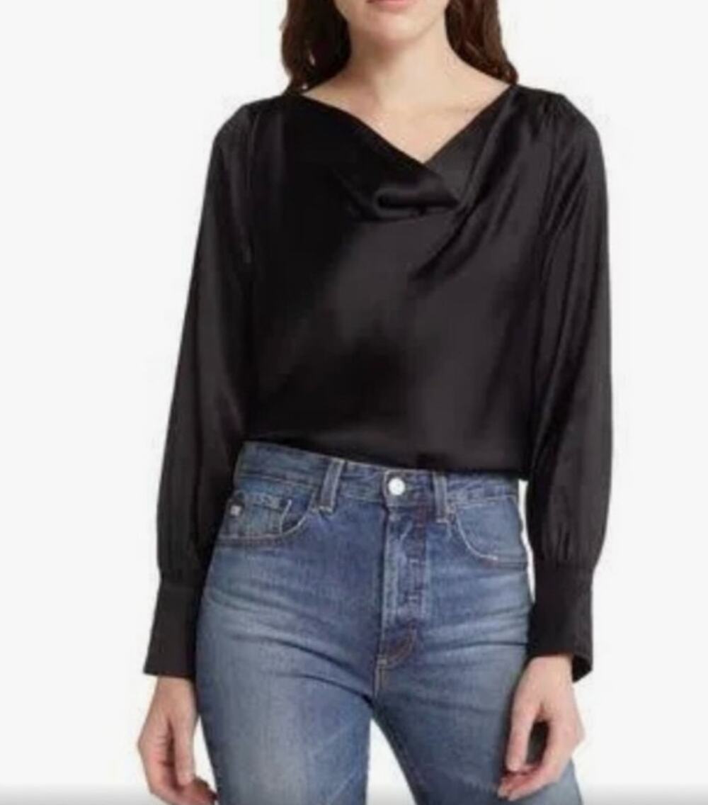 & Other Stories New Womens Satin Cowl Neck Long Sleeve Shiny Blouse Black Size 6
